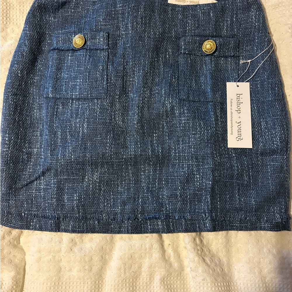 Bishop + Young Textured Blue Mini Skirt